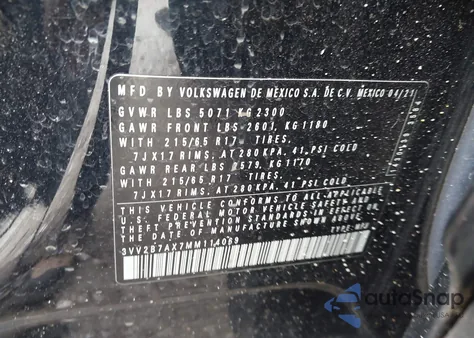 2021 Volkswagen Tiguan 2.0T Se/2.0T Se R-Line Black/2.0T Sel из США, поврежденный, VIN 3VV2B7AX7MM114069